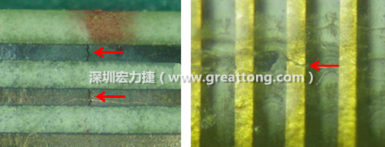 如果擔心這個方法可能對弄斷銅箔線路，也可以試著將銅箔線路旁沒有銅箔的位置切開，然后試著撕開剝離外層護膜(cover film)，達到相同的目的