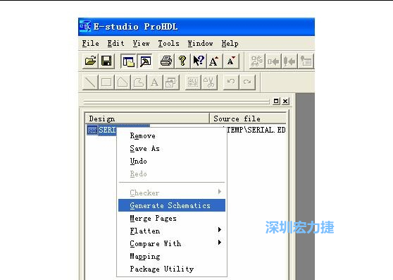 4．右鍵點(diǎn)擊 Serial.EDF 文件，選擇 Generate Schamatics：